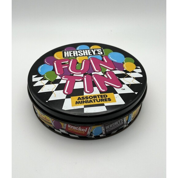 Vintage 1997 Hershey's Fun Tin Assorted Miniatures Round Storage Tin 5.3oz Used - Picture 2 of 5